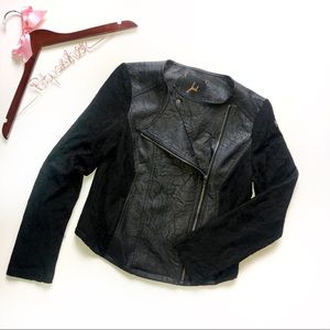 Jack by BB Dakota Leather Jacket w/ Lace Sleeves